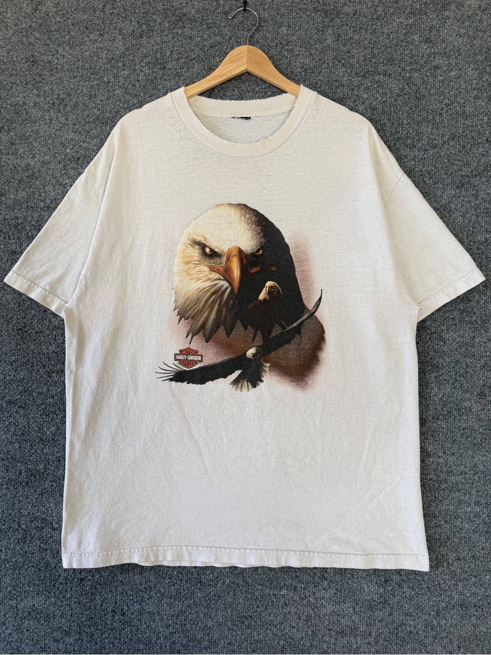 Vintage Harley Davidson T-Shirt Mens XL White Bald Eagle Big Sky Nature 90s USA